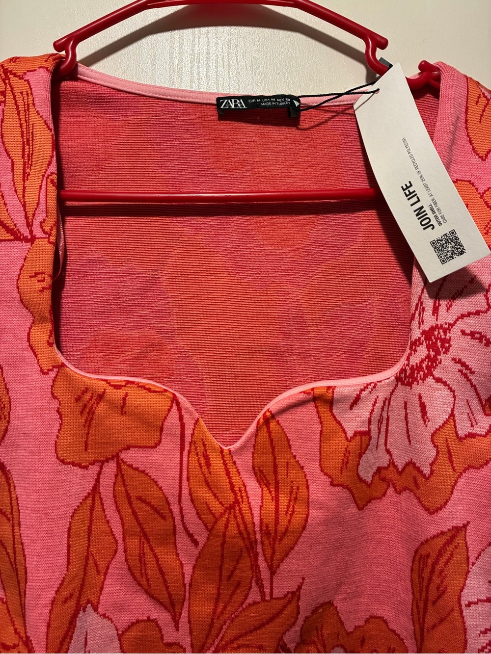 Zara Pink & Orange Floral Long-Sleeve Cropped Sweater - Picture 8 of 9